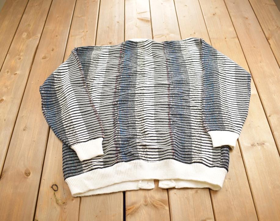 Vintage 1990s Megalos Abstract Pattern Knit Cardigan Sweater