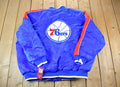 Vintage 1990s Deadstock NBA Hardwood Classics Philadelphia 76ers Satin Button Up Windbreaker Basketball Jacket