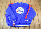 Vintage 1990s Deadstock NBA Hardwood Classics Philadelphia 76ers Satin Button Up Windbreaker Basketball Jacket