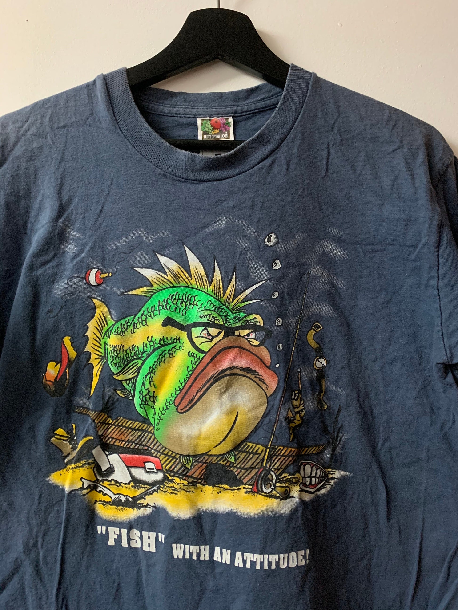 Vintage 1990s Fish With An Attitude Graphic Fishing / T-Shirt / Fish With An Attitude / Cartoon / 80s / 90s