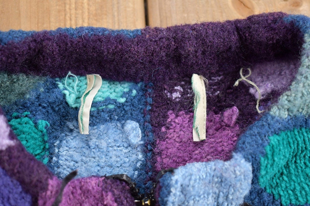 Vintage 1970s All Over Pattern Colourful Knitted Cardigan Sweater