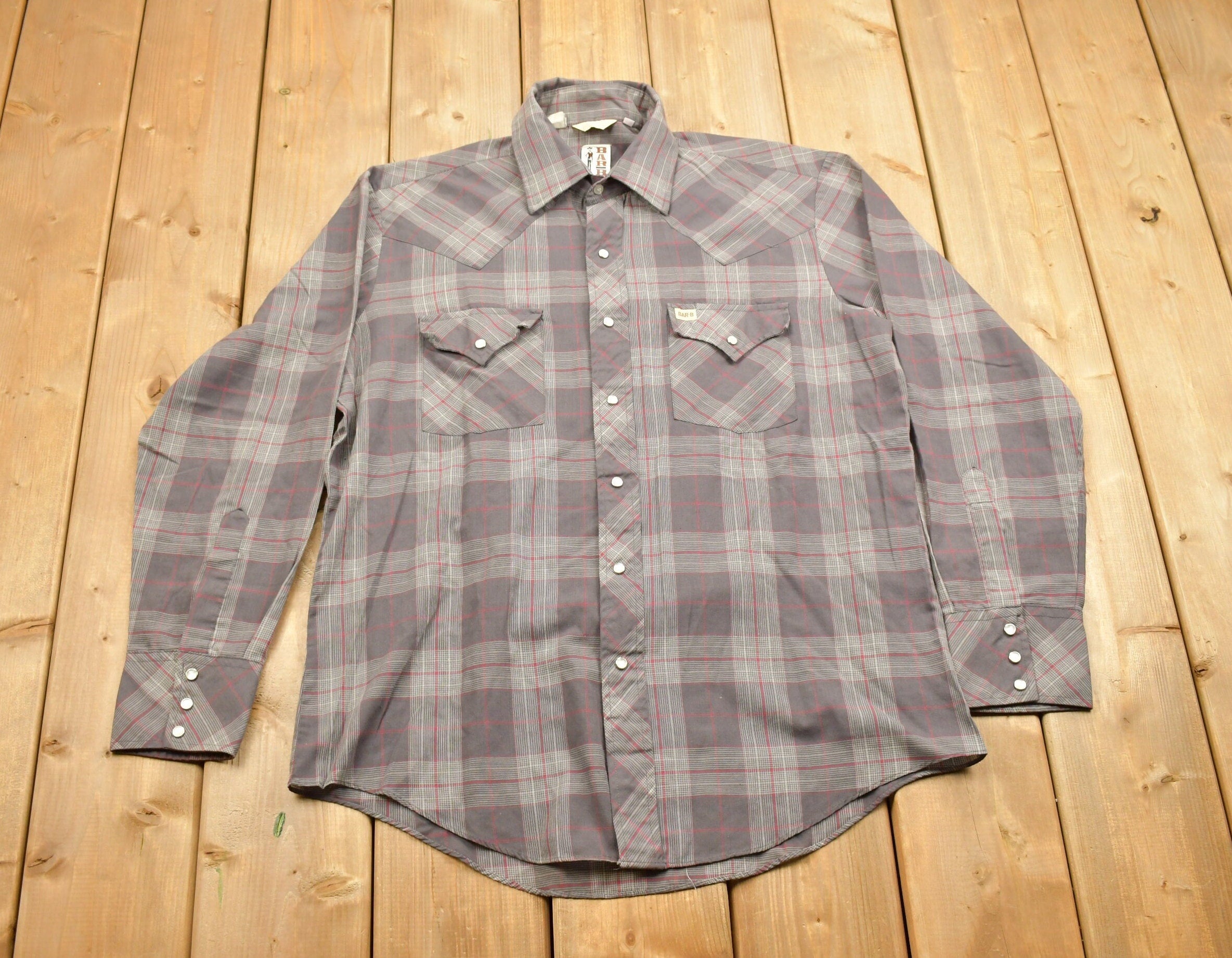 Vintage 1990s Bar B Western Wear Plaid Flannel Button Up Shirt