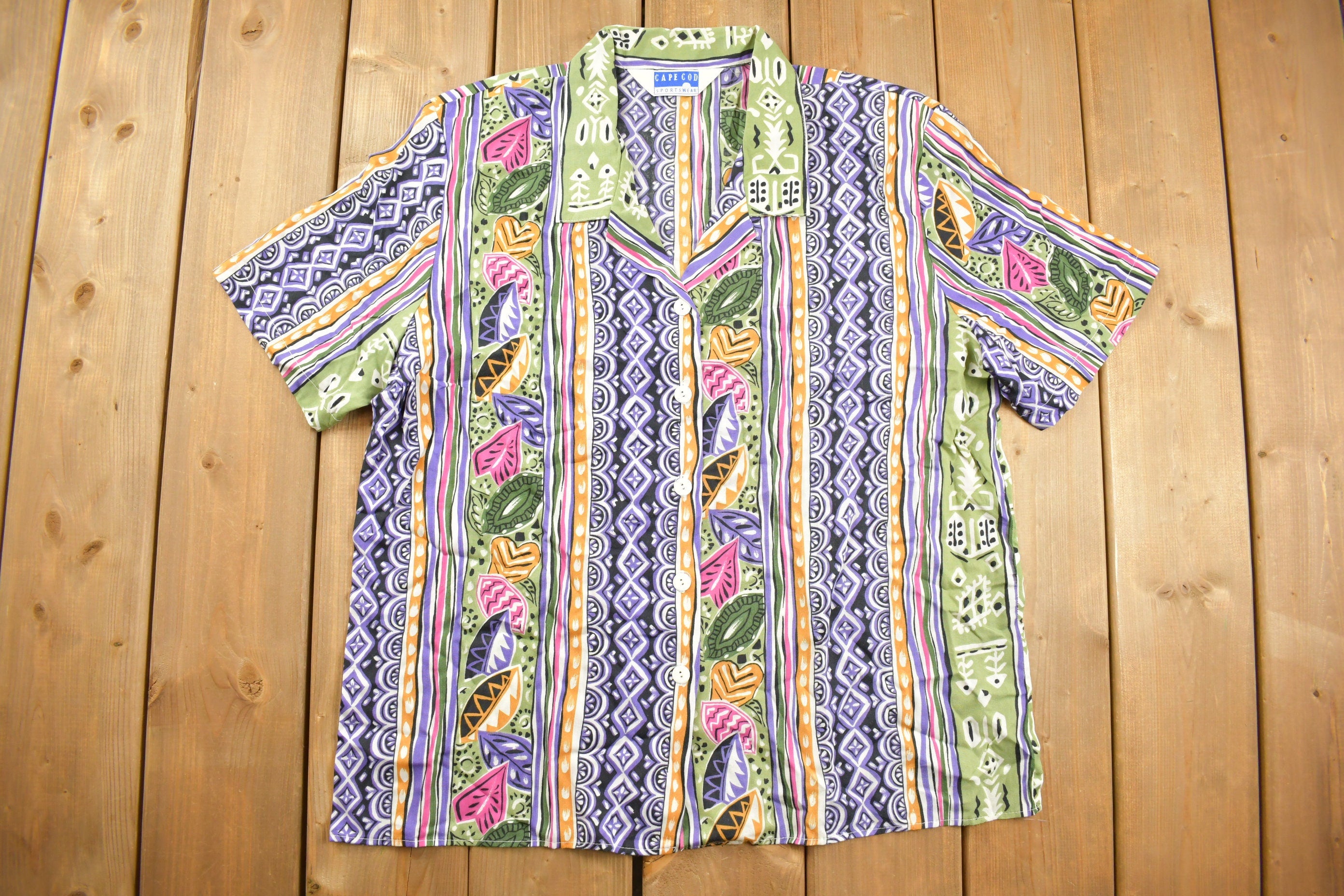 Vintage 1980s Cape Cod Sportswear Abstract Floral Button Up Shirt