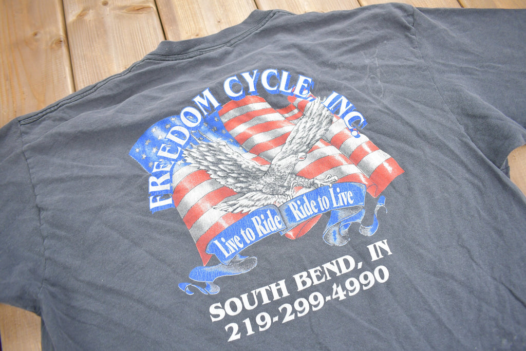 Vintage 1990s American Bald Eagle Graphic Freedom Cycle INC T Shirt