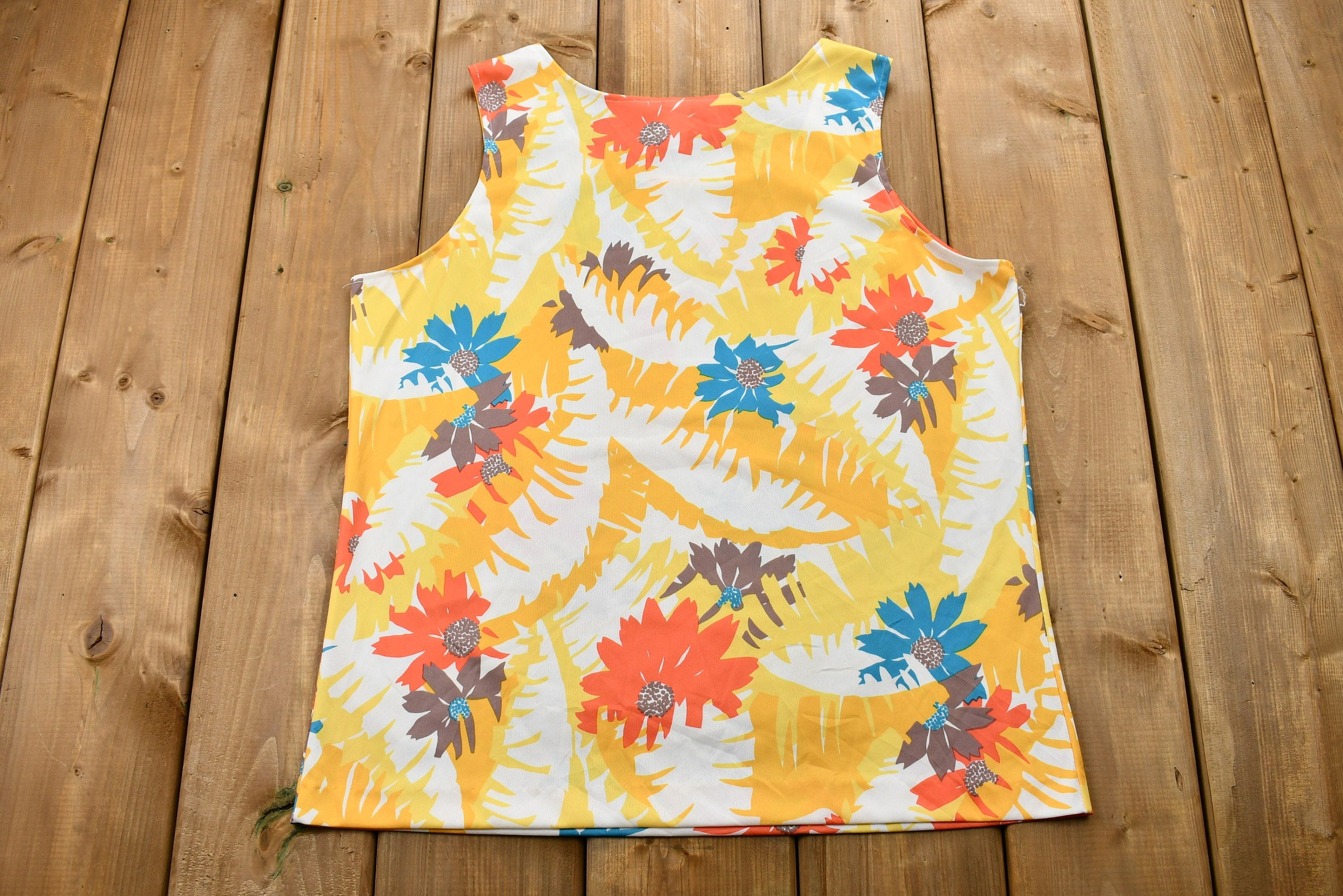 Vintage 1970s Rainbow Abstract Floral Print Tank Top Blouse