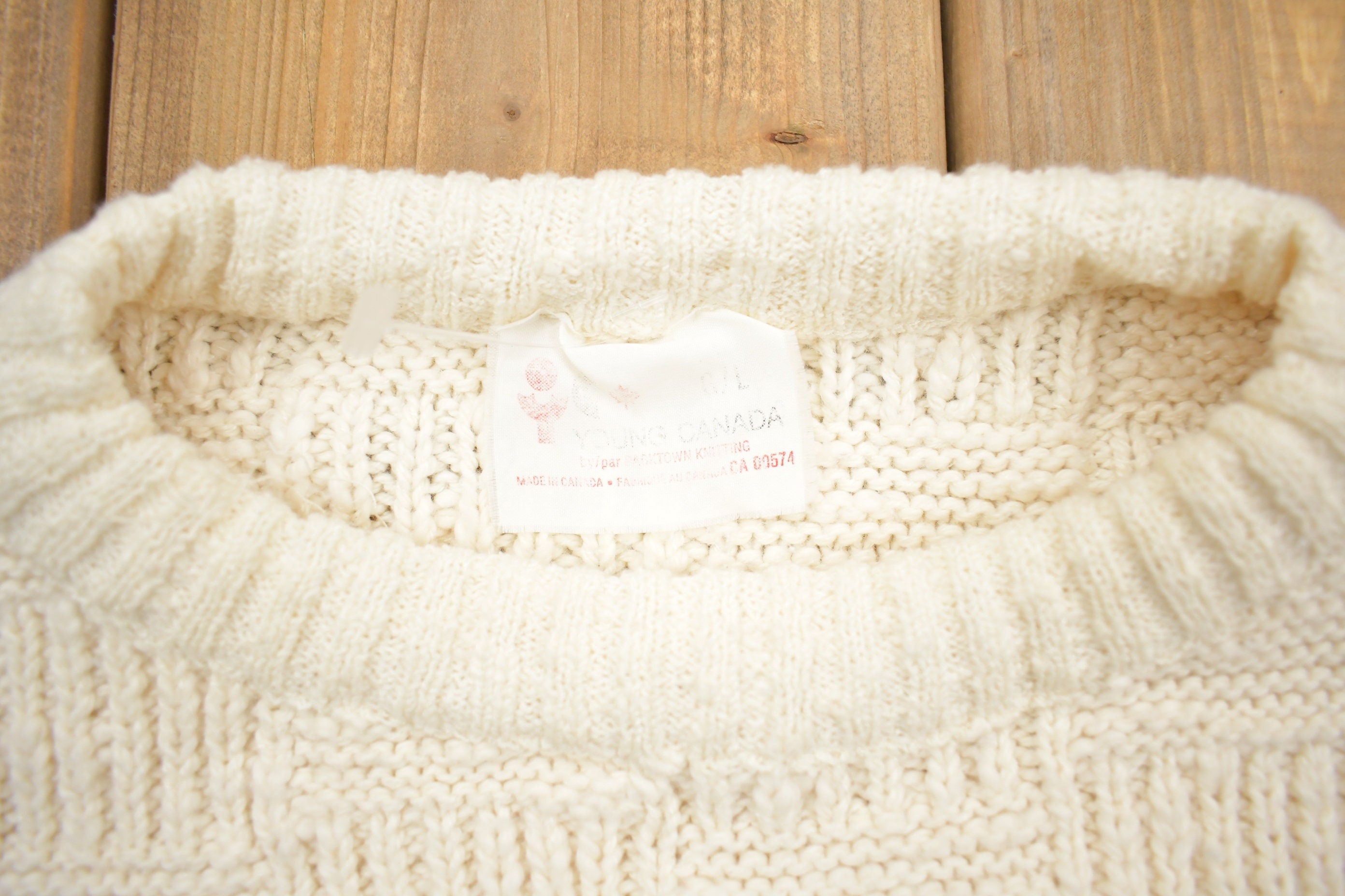 Vintage 1990s White Cable Knit Crewneck Sweater