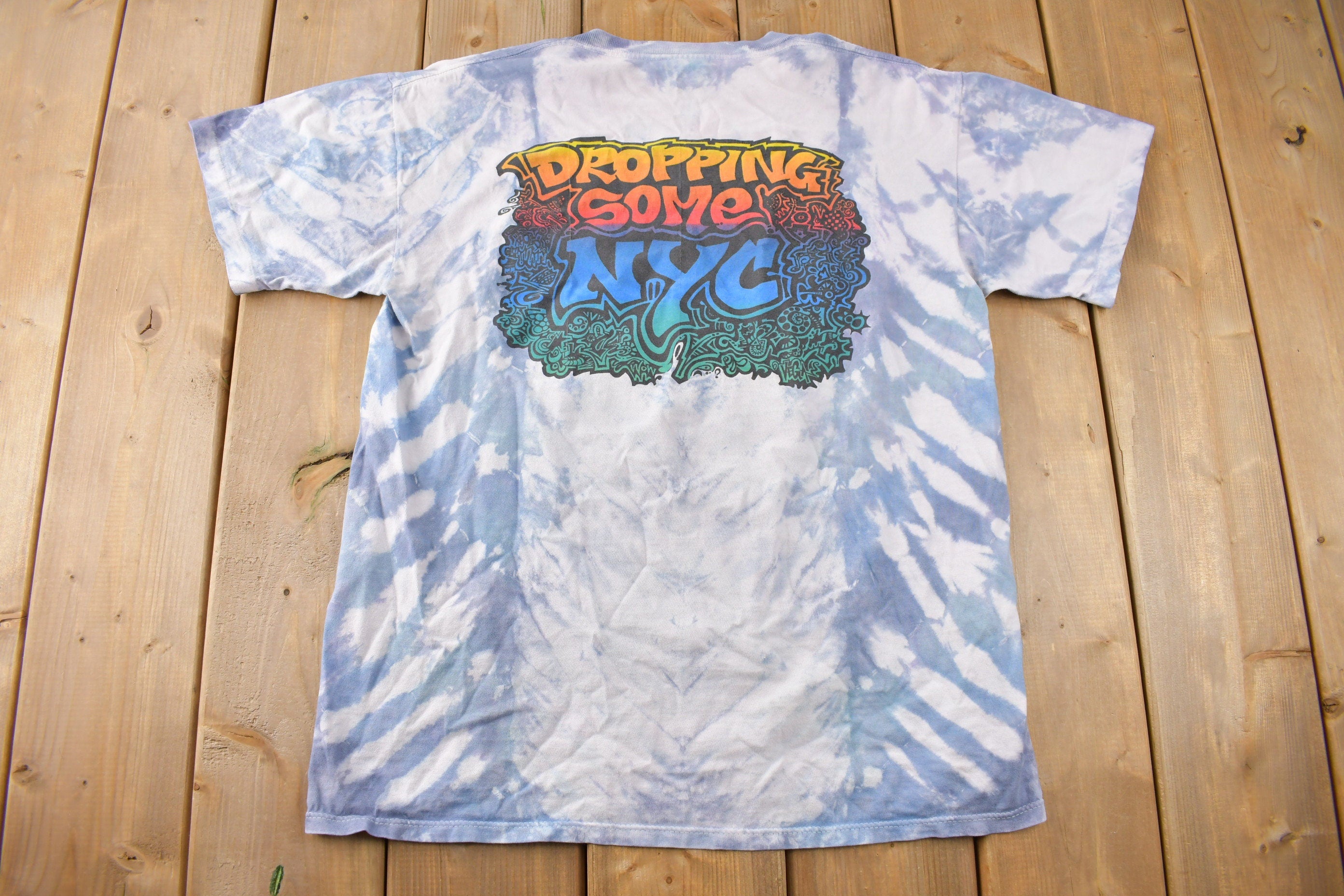 Vintage 1990 Blues Traveler Dropping Some NYC Single Stitch Tie Dye Brockum T Shirt Made in USA