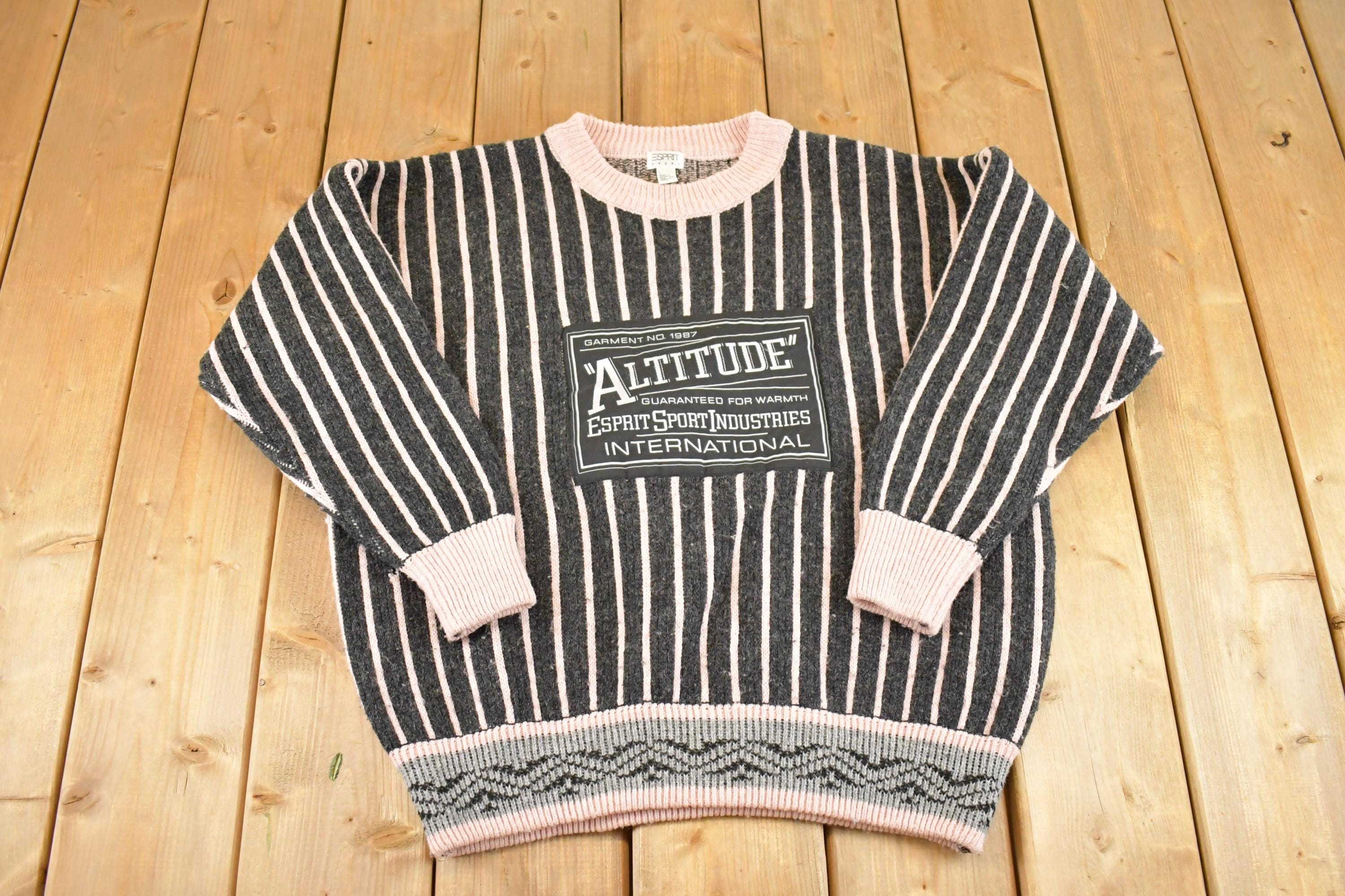 Vintage 1990s Altitude Striped Knit Crewneck Sweater Womens L /