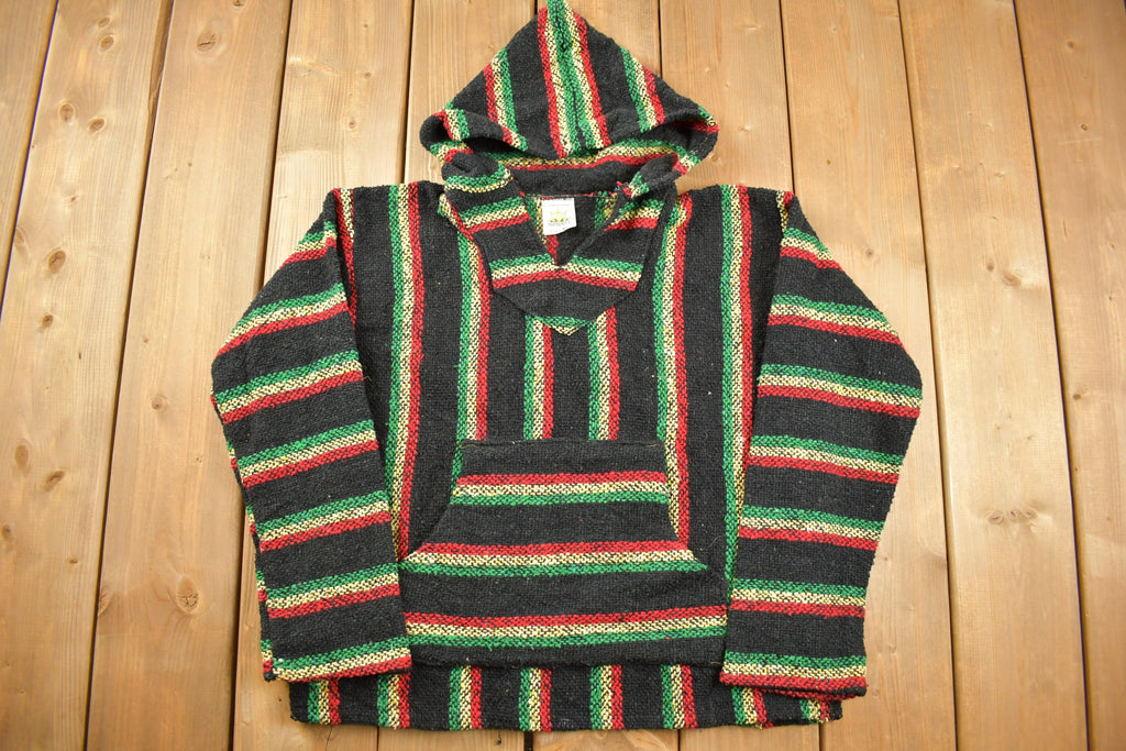 Vintage 1990s Sunspecs Baja Striped Knit Poncho Blanket Hoodie
