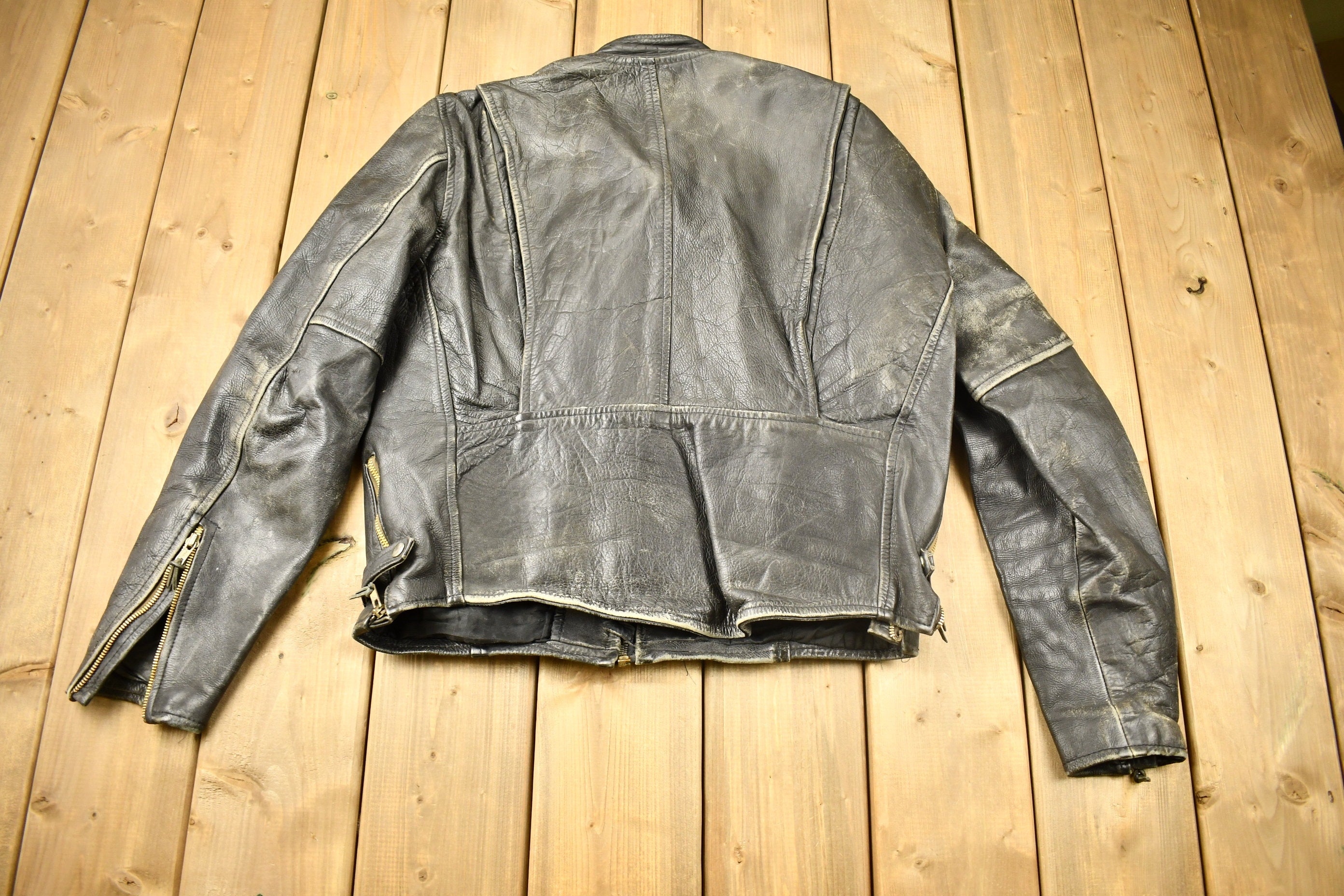 Vintage 1980s Distressed Leather Motorcycle Jacket