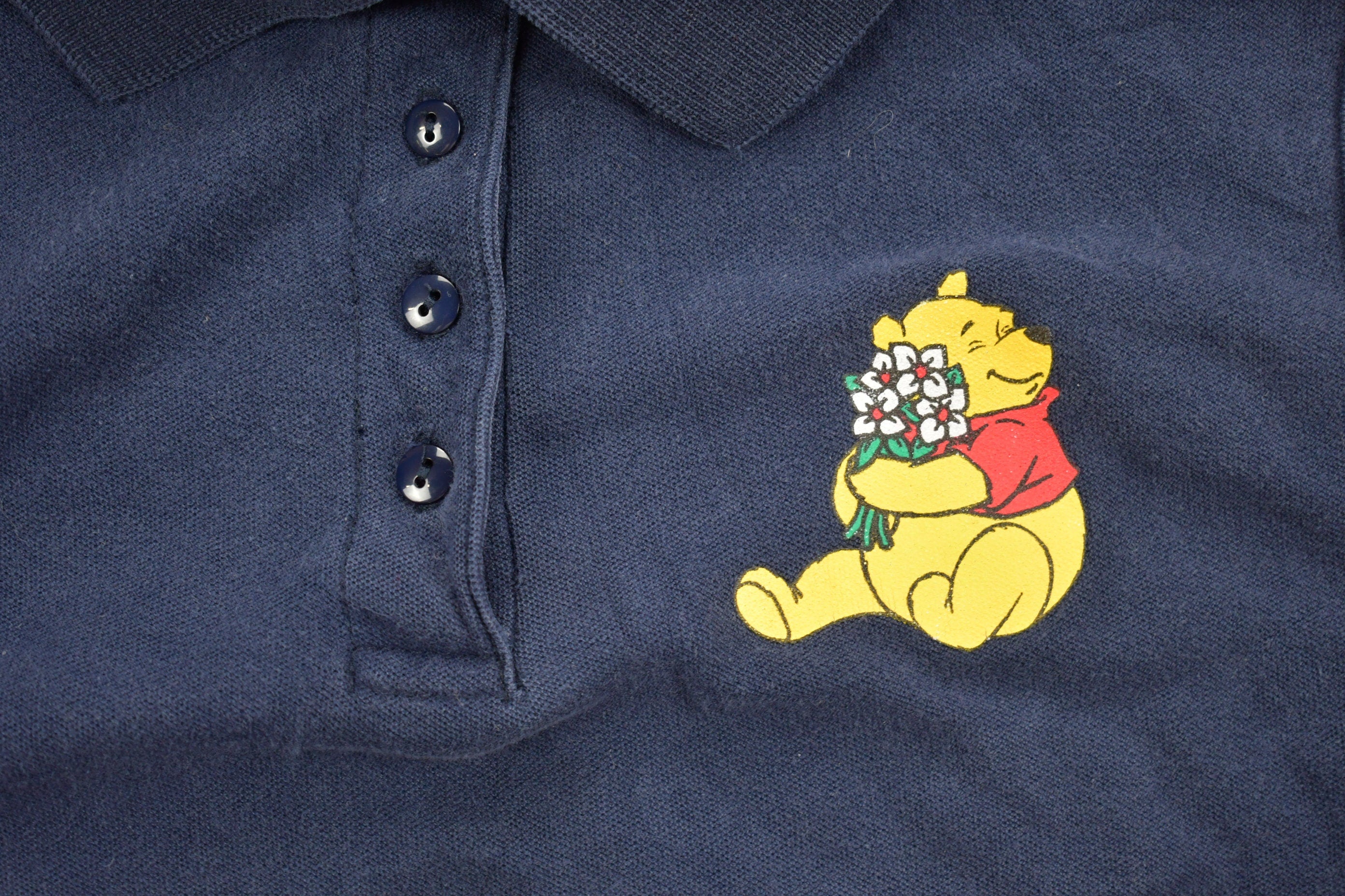 Vintage 1990s Winnie The Pooh Printed Sleeveless Polo Shirt
