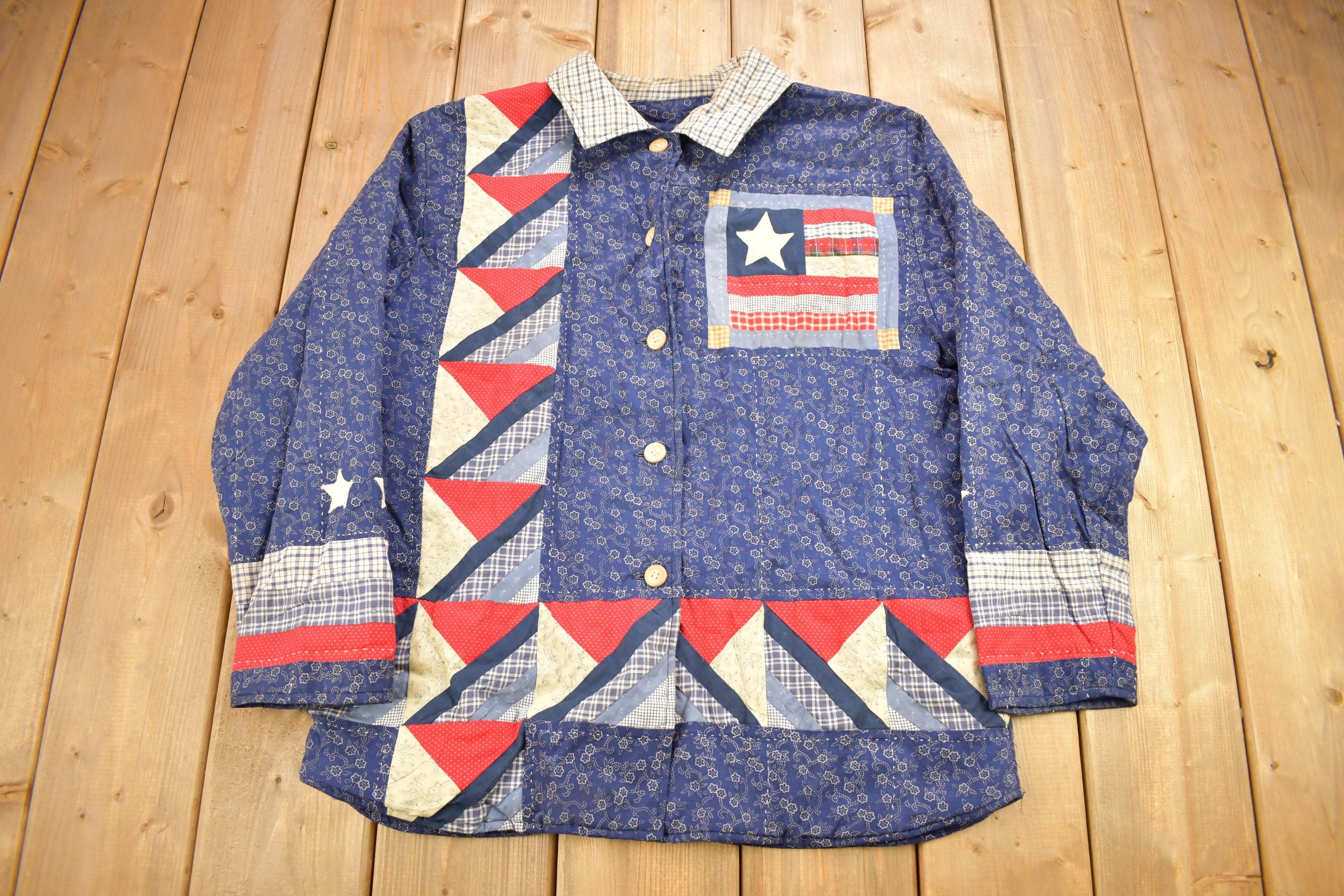 Vintage 1990s Abstract Patchwork Button Up Shirt