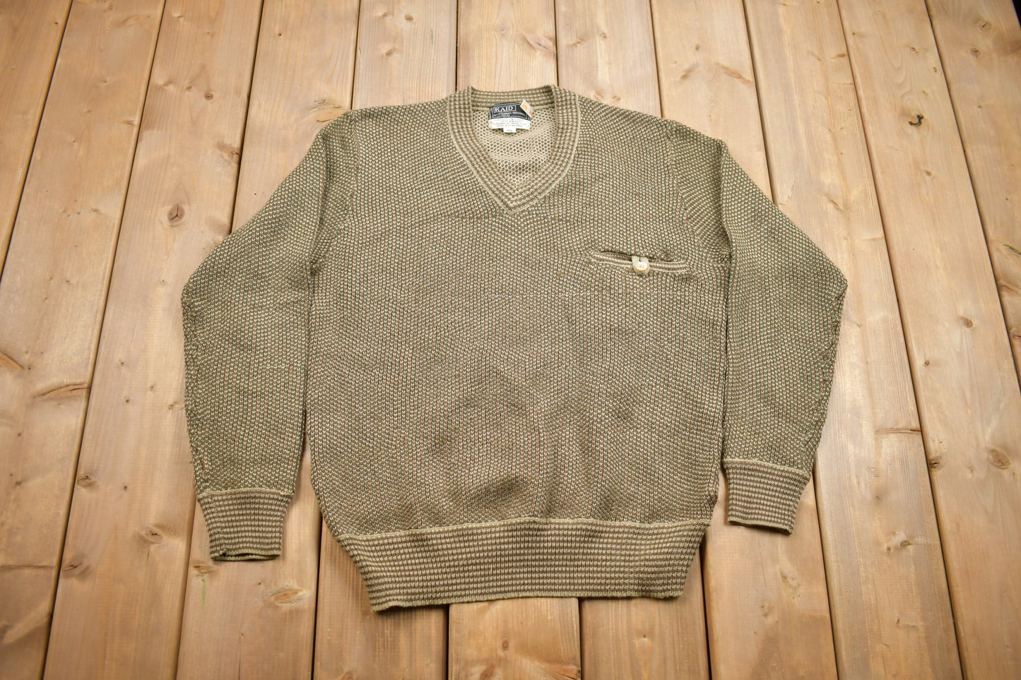 Vintage 1980s Kaid Daniel Mitchell Wool Knit Sweater / Vintage 80s Crewneck / Outdoorsman / Vintage Knit / Winter Sweatshirt / Kaid Knit