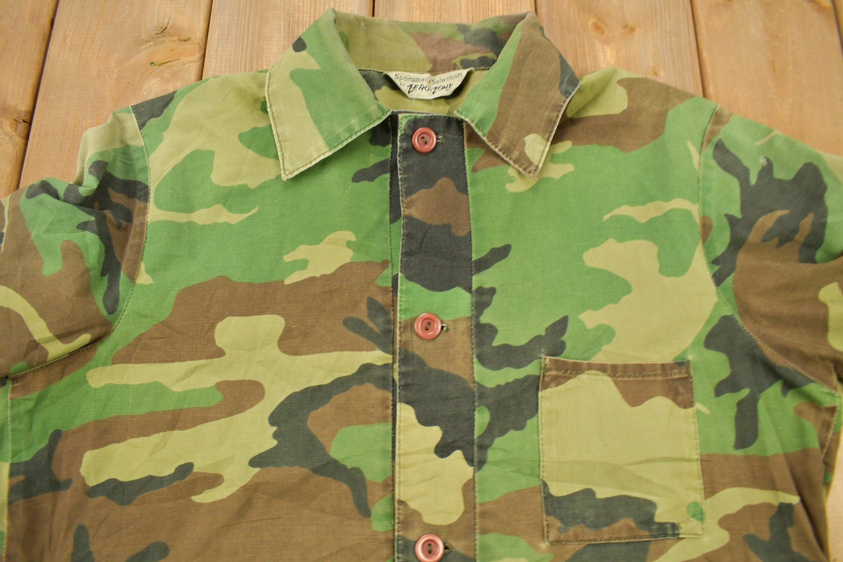 Vintage 1980s Sportsman Selection By Zero Zone Camouflage Button Up Shirt