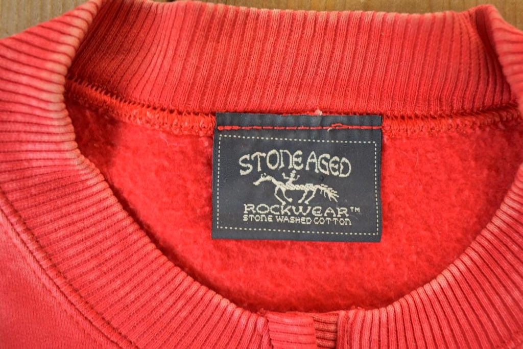 Vintage 1990s Stone Aged Rockwear Button Up Crewneck Sweatshirt