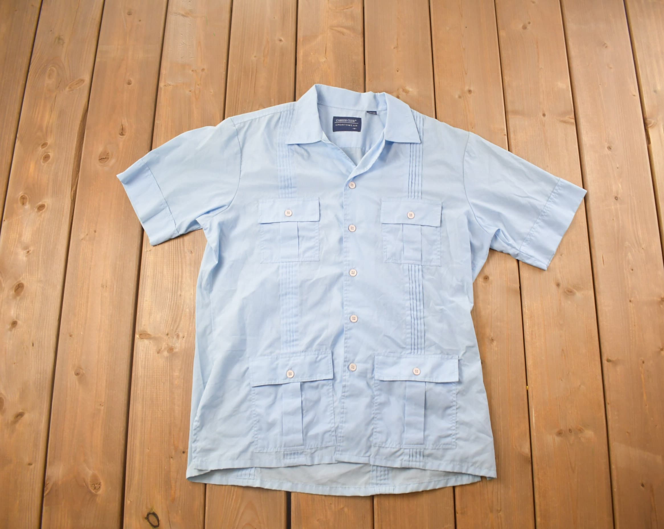 Vintage 1990s Career Club Sportswear Blank Blue Button Up Shirt