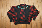 Vintage 1990's Basket Yarn Womens Floral Knit Mock Neck Sweater /