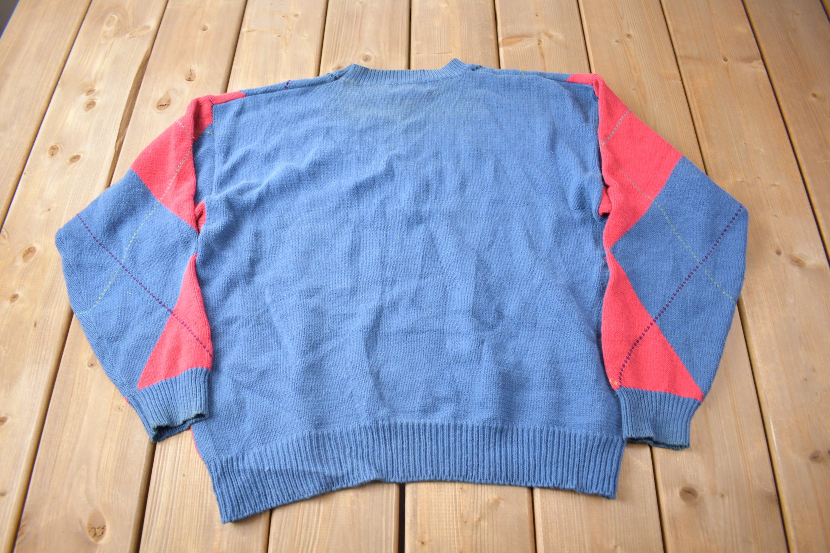 Vintage 1990s Gulf Traders Argyle Knit Crewneck Sweater