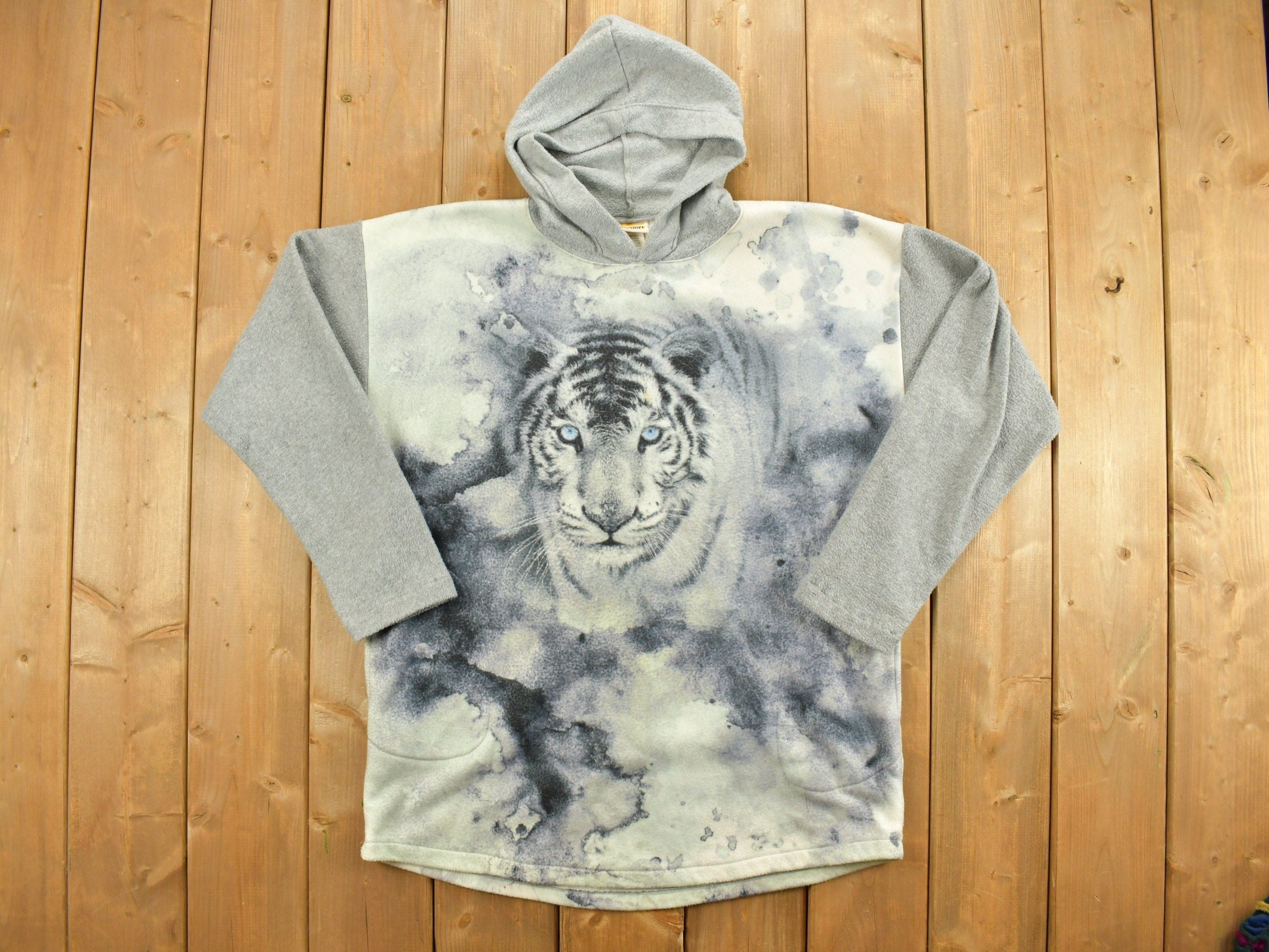 Vintage 1990s White Tiger Fleece Hoodie