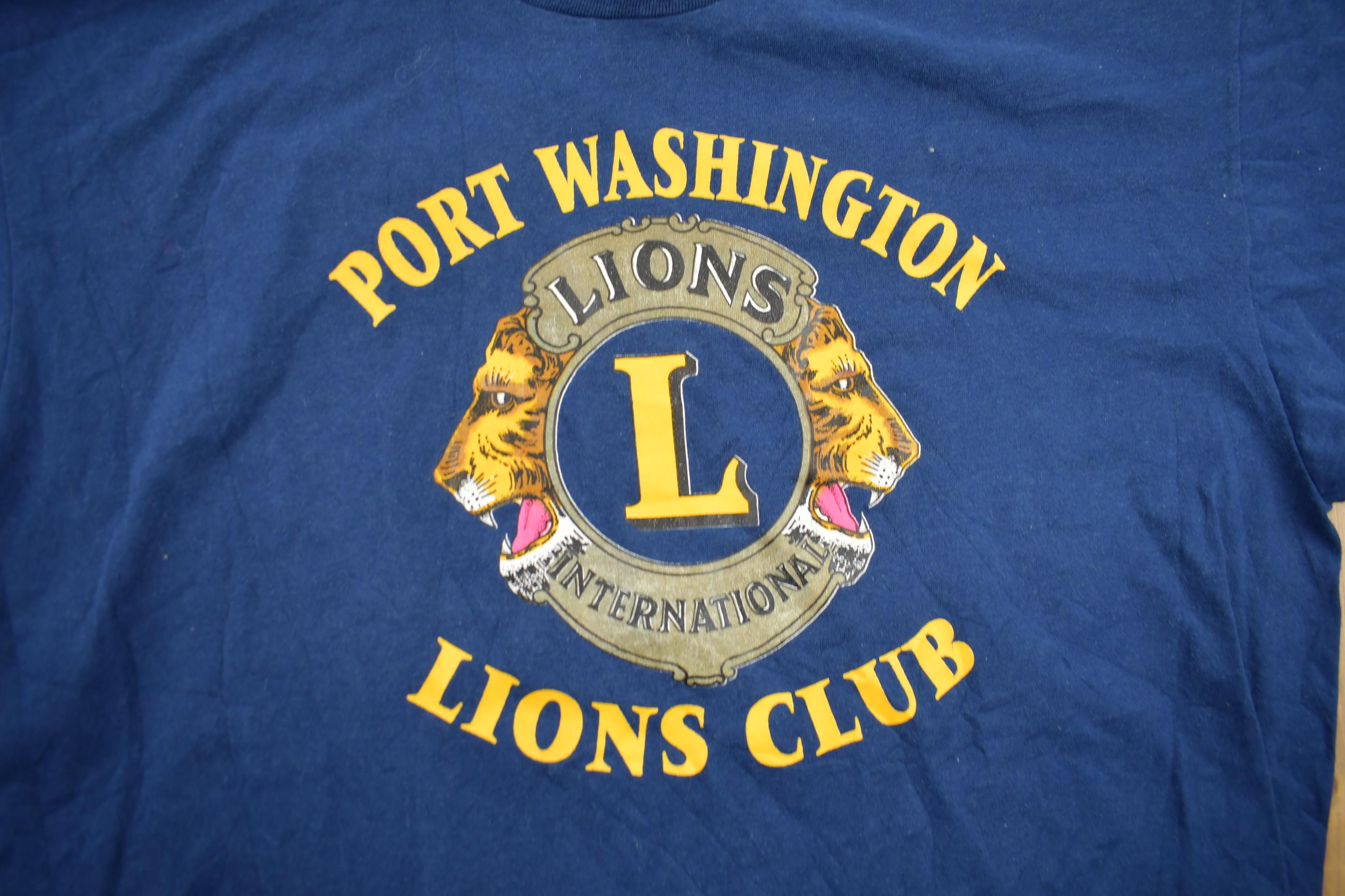 Vintage 1980s Port Washington Lions Club Single Stitch Graphic T-Shirt Made In USA