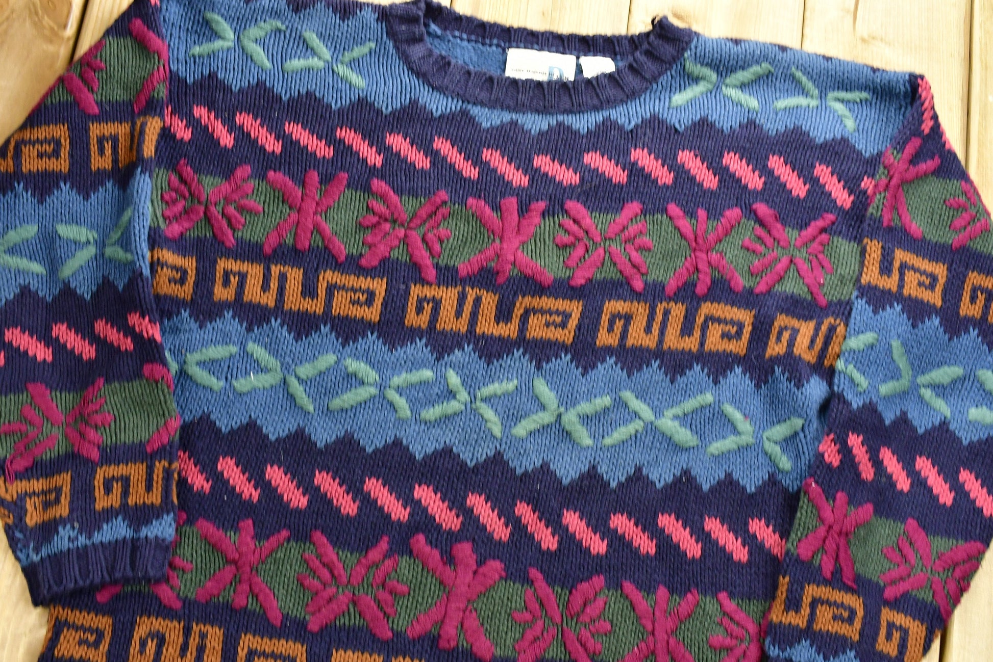 Vintage 1990's Abstract Pattern Knitted Sweater / Vintage 90s Crewneck / Pattern Sweater / Paul Harris Design / Pullover Sweatshirt /