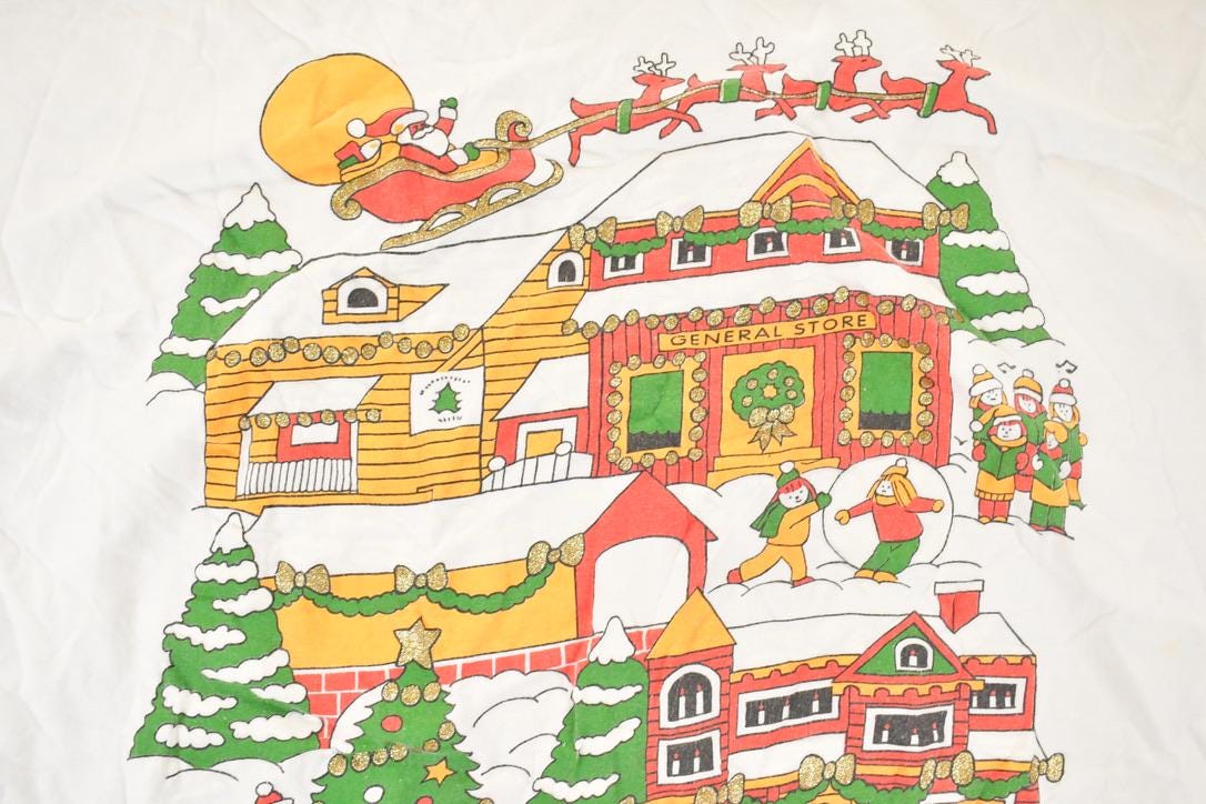 Vintage 1990's Santa And Reindeers North Pole Christmas Crewneck T Shirt Men's XL