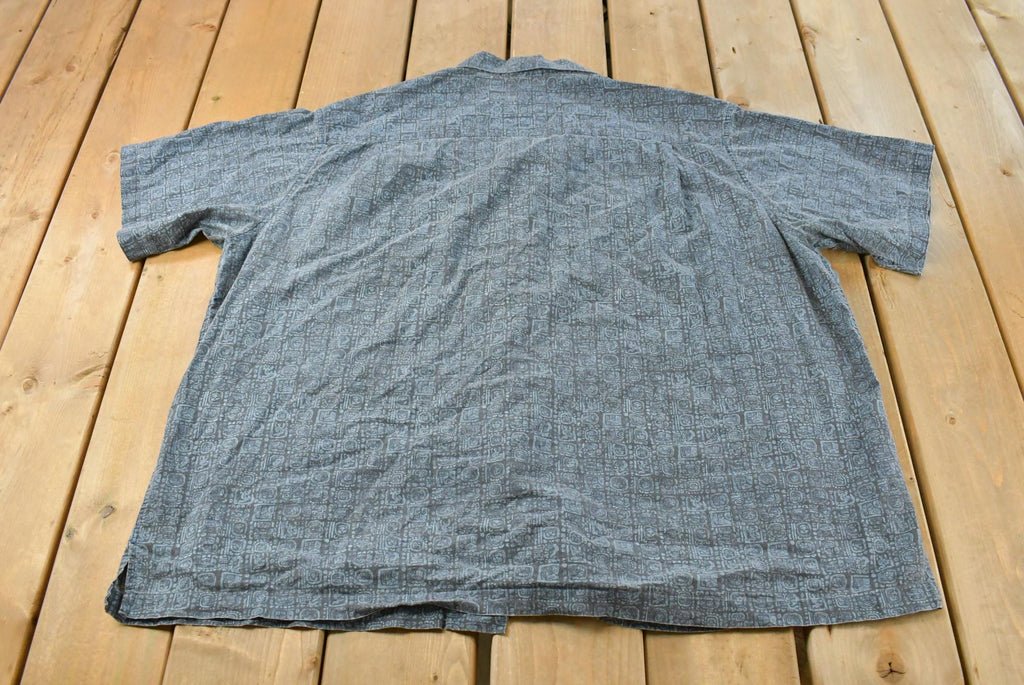 Vintage 1990s L.L. Bean Surf All Over Print Button Up Shirt Men's 2XL / Short Sleeve / 90s Button Up / Tribal Pattern / Beach Shirt