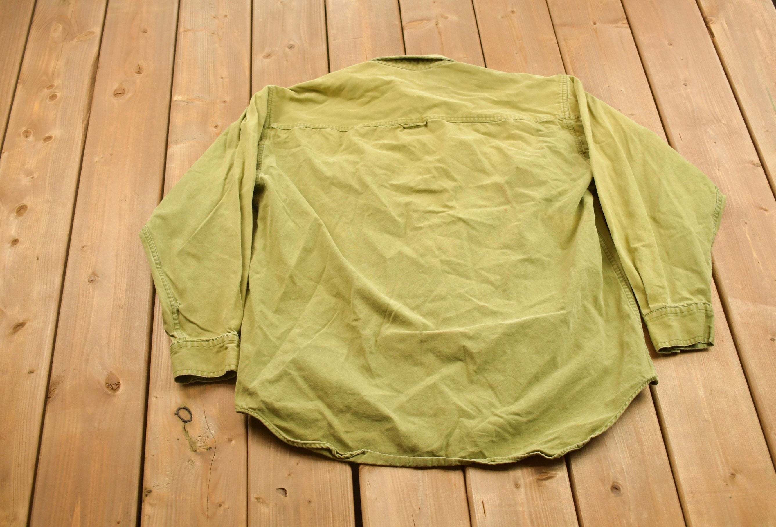 Vintage 1990s R & R Casuals Blank Green Button Up Shirt