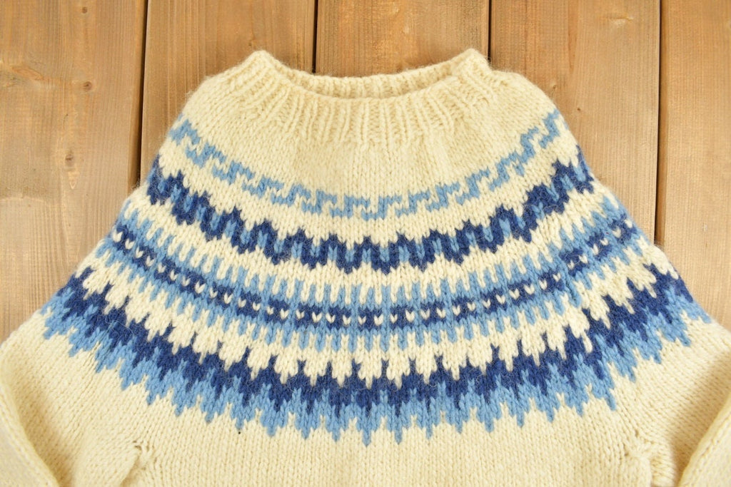 Vintage 1970s Beige Nordic Knit Sweater Apres Ski
