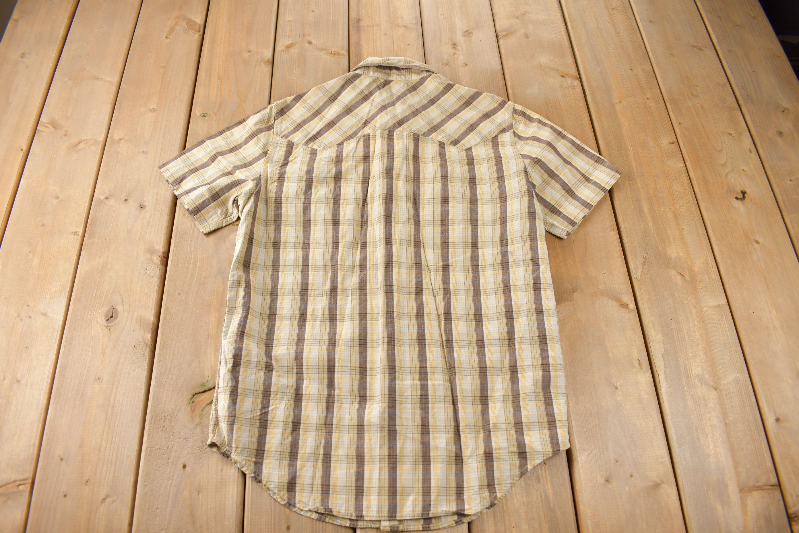 Vintage 1990s Levi's Western Wear Pearl Snap Plaid Short Sleeve Button Up Shirt Size M