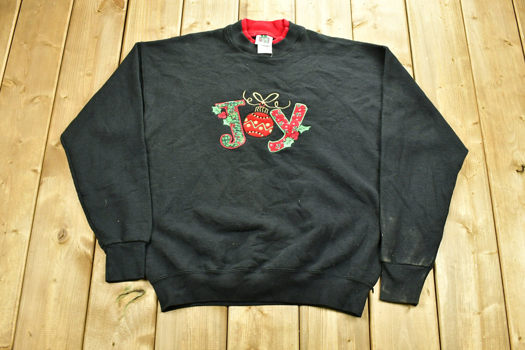 Vintage 1990's "Joy" Embroidered Christmas Sweater , 90s Holiday Crewneck , Layered Collar , Winter Wear , Festive Graphic Print