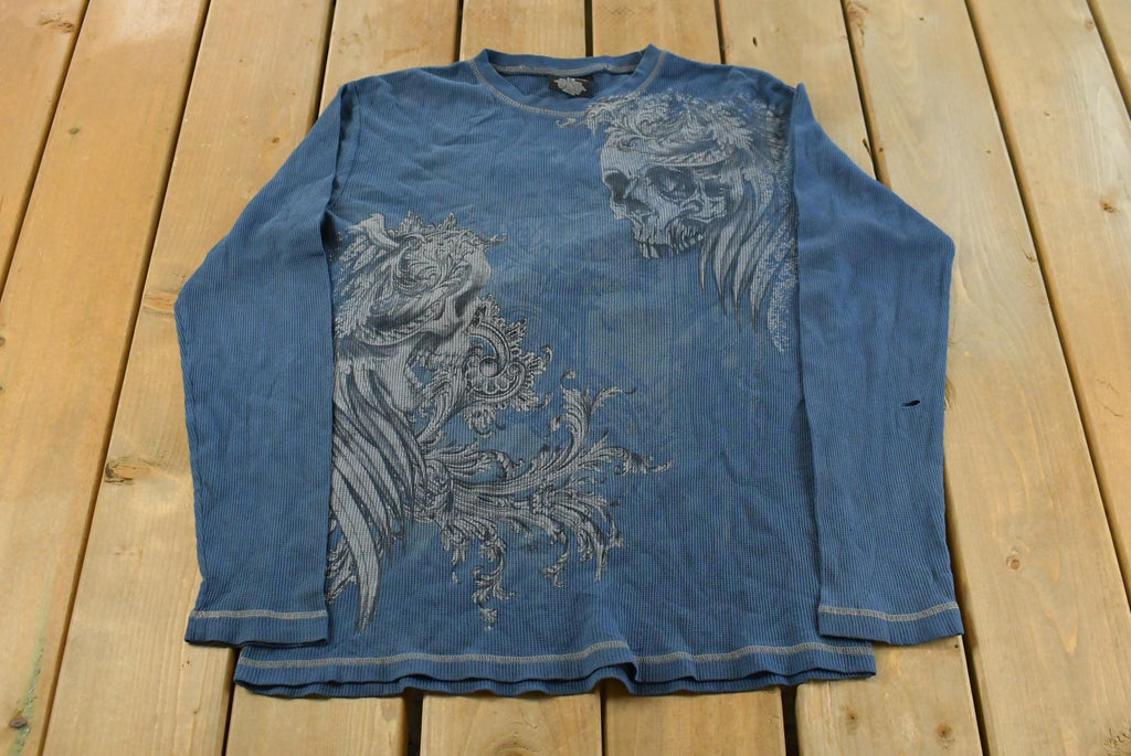 Vintage Y2K No Boundaries Goth SKull Thermal Knit Long Sleeve Shirt Men's Large / 2000s Hip Hop Fashion / Y2K Streetwear / Long Sleeve Shirt