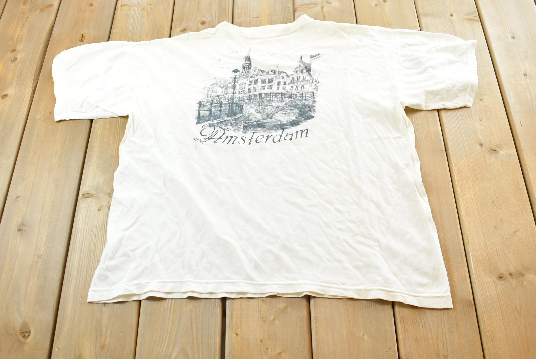 Vintage 1990's Holland Amsterdam Souvenir Travel T-Shirt Men's S  90s Single Stitch Graphic Destination Tee