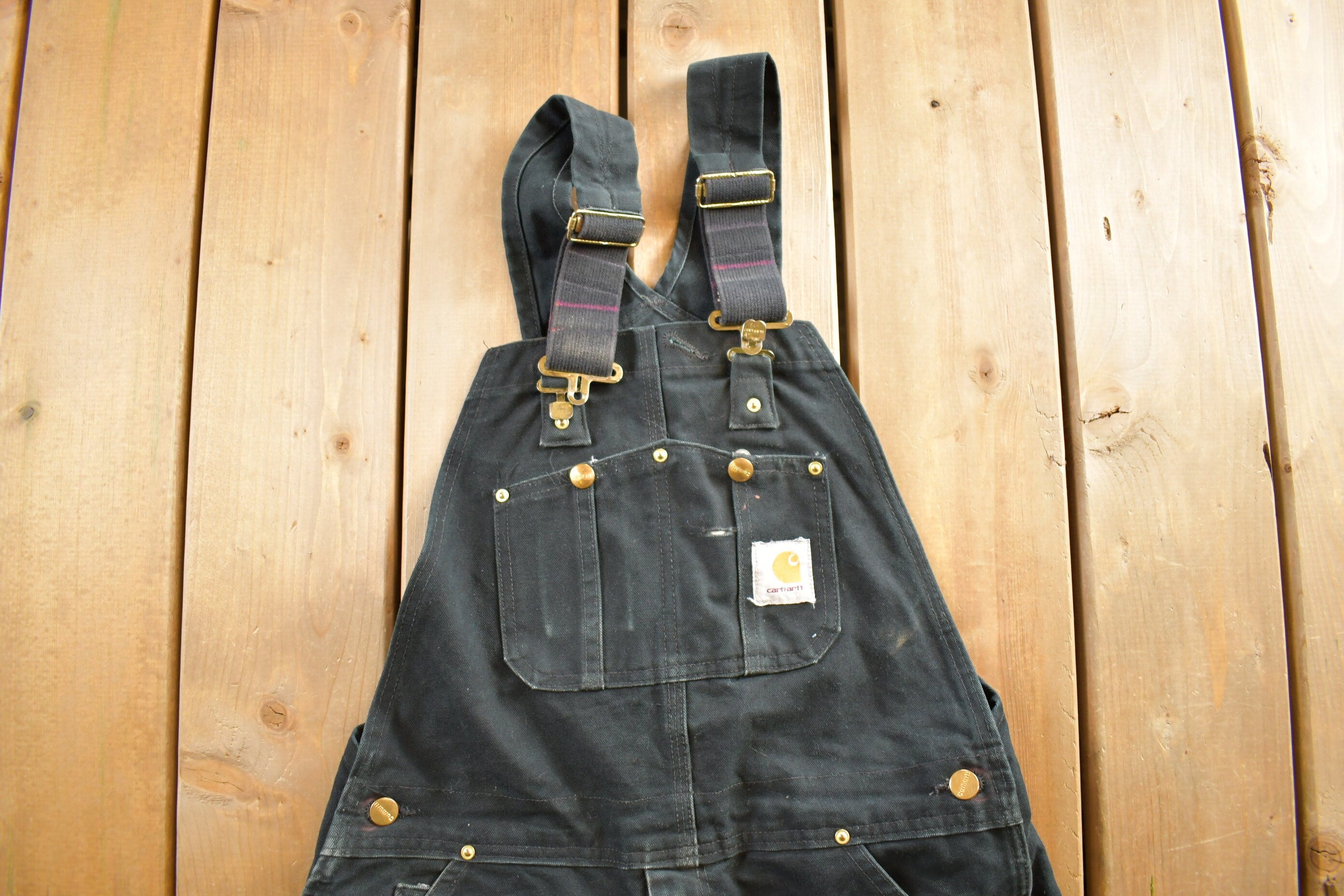 Vintage 1990s Carhartt Black Double Knee Canvas Overalls Size 40x30