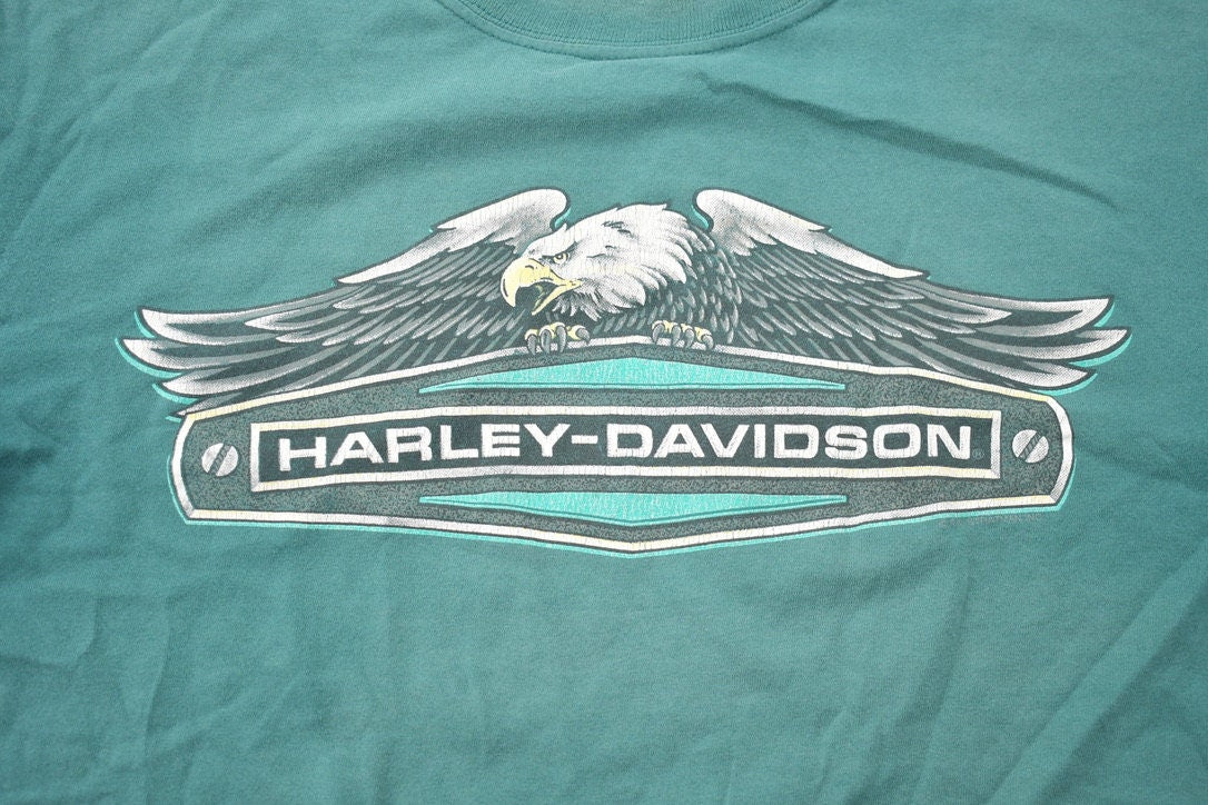 Vintage 1990s Harley Davidson Motorcycles North Bend OR Far West Cycle T-Shirt Single Stitch