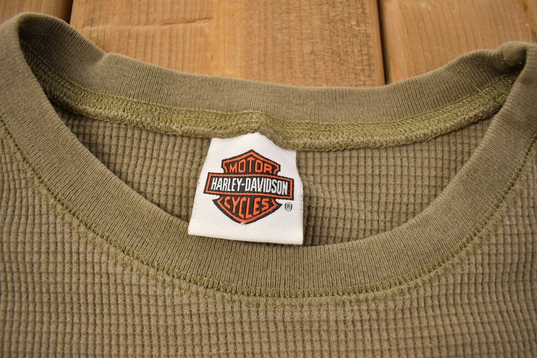 Vintage 1990s Ocean State Harley Davidson Waffle Long Sleeve Sweatshirt