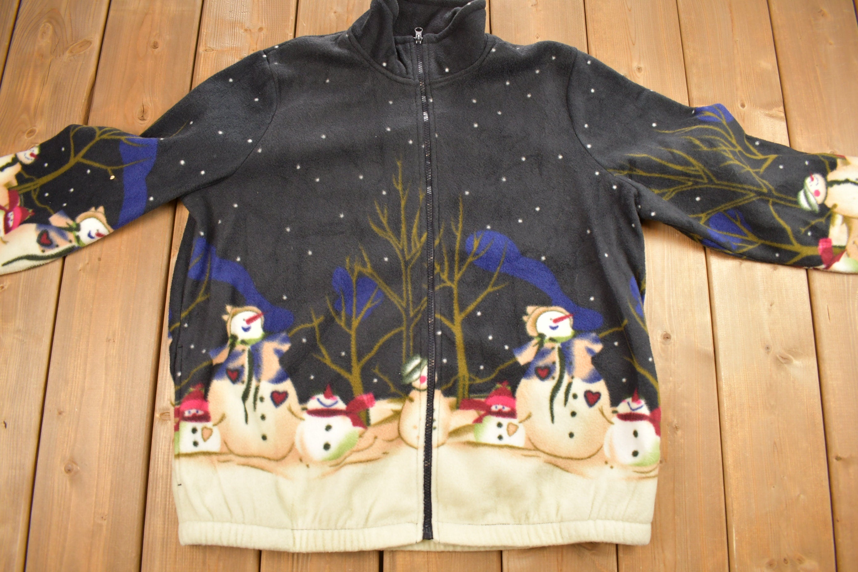 Vintage 1980s Blair All Over Print Snowman Fleece Sweater