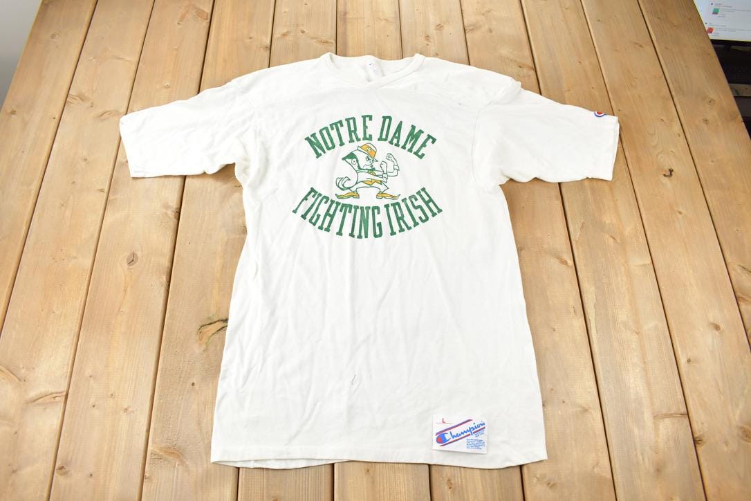 Vintage 1980s University Of Notre Dame Fighting Irish Champion Single Stitch Collegiate Shirt Made In USA