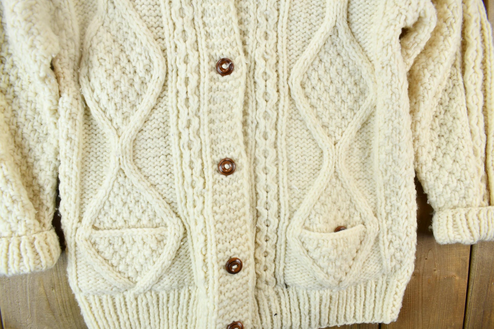 Vintage 1980s 3D Cable Knit Cardigan Sweater