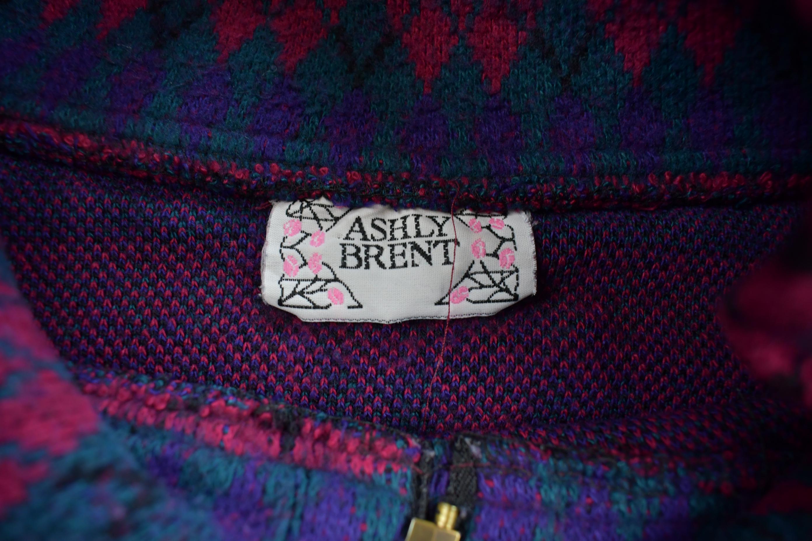 Vintage 1980s Ashly Brent Abstract Pattern Fleece Quarter Zip