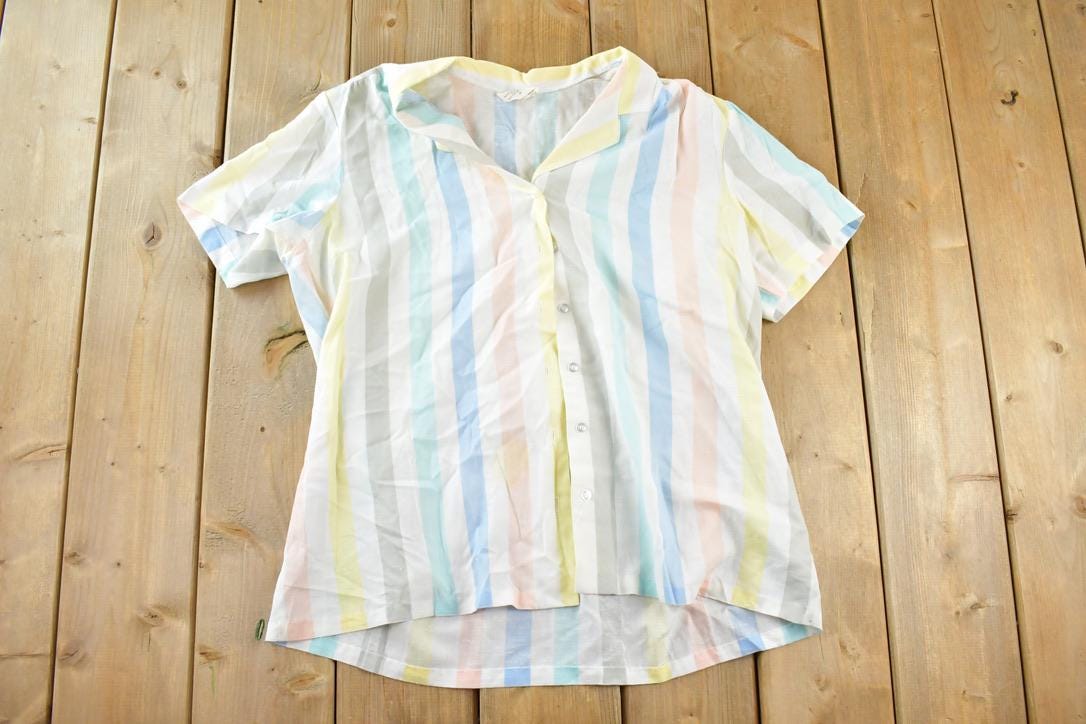 Vintage 1980s Mayer Lang Marquis Striped Button Up Shirt Women's L