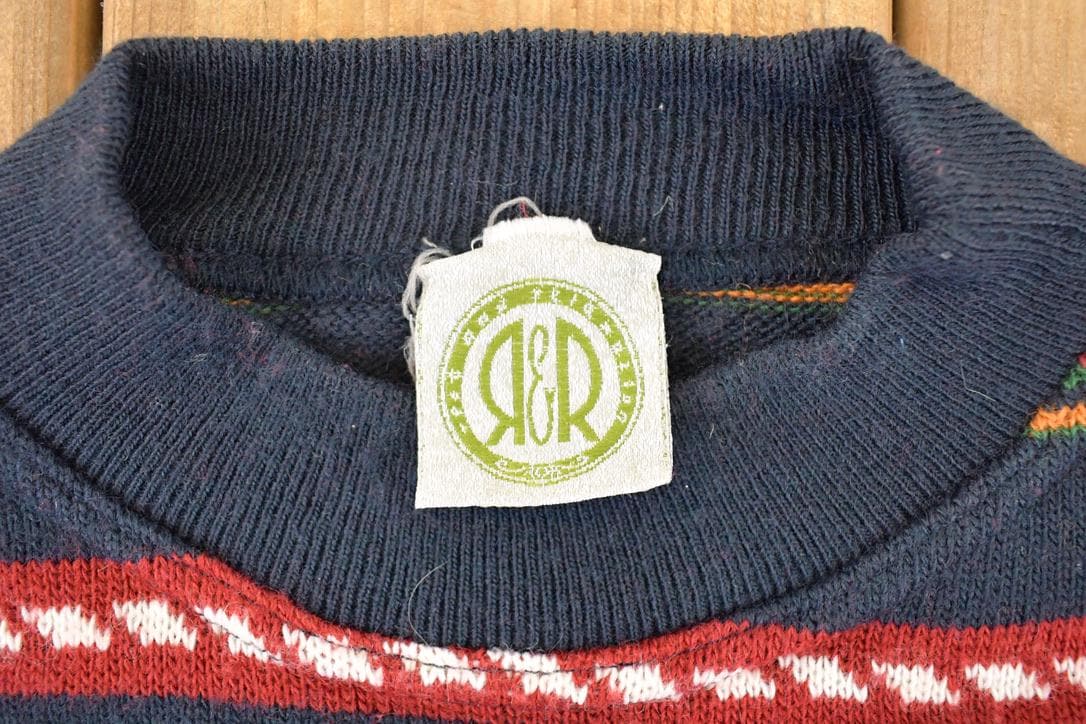 Vintage 1990s R&R Striped Knit Crewneck Sweater Mens L