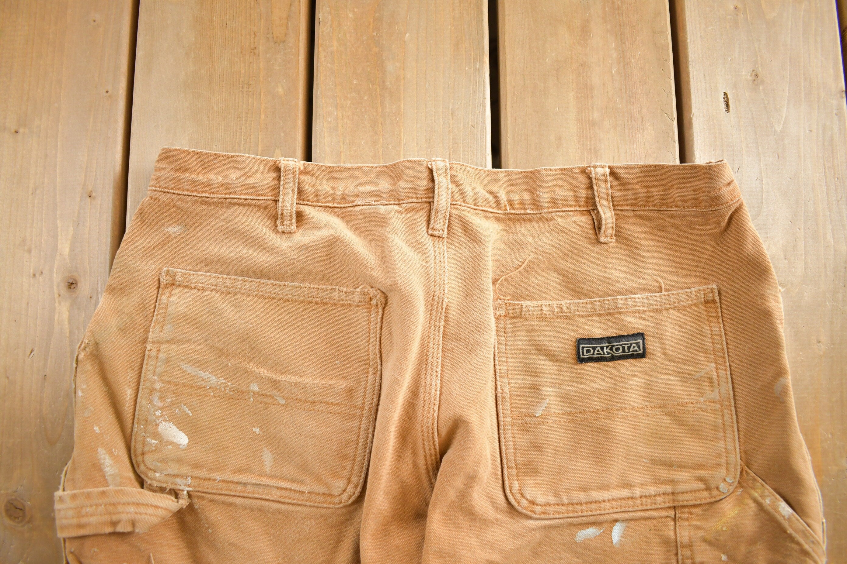 Vintage 1990s Distressed Beige Double knee Work Pants Size 34 x 32