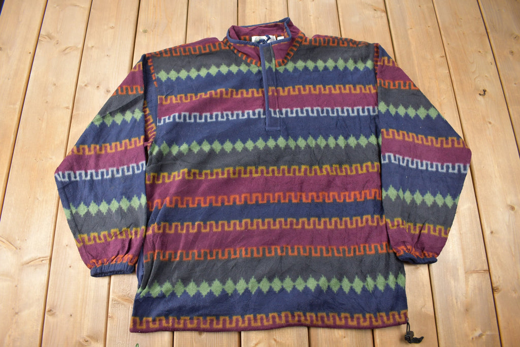 Vintage 1990s Players By Van Heusen All Over Print Quarter Zip Fleece Sweater