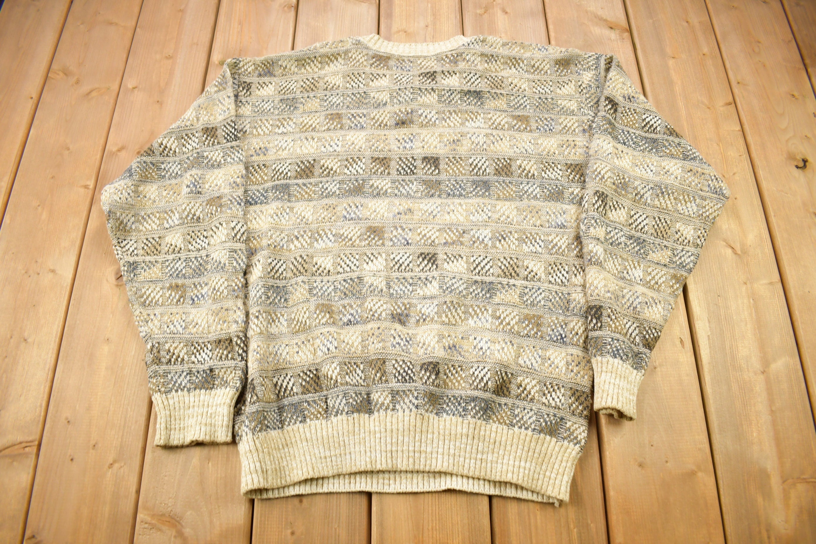 Vintage 1990s TSA USA Knitted Henley Sweater  Vintage 90s Crewneck  All Over Pattern  Colorful Sweatshirt  Abstract Pattern