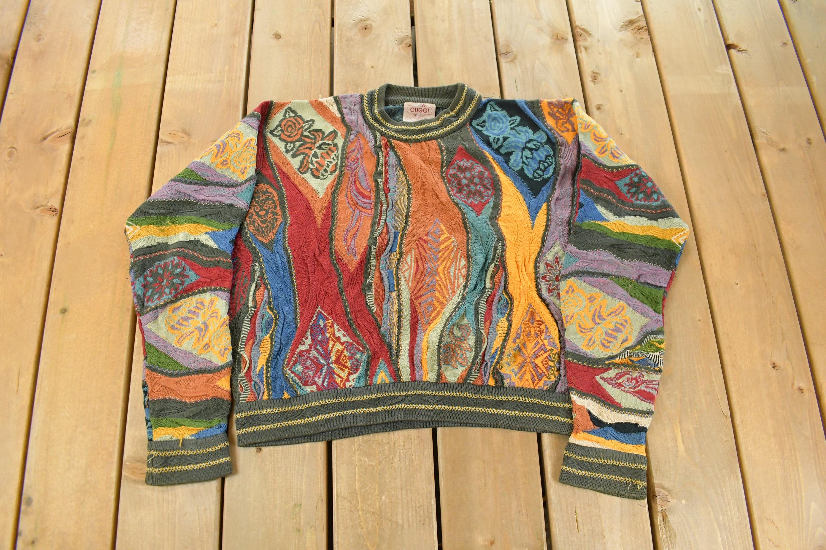 Vintage 1990s Coogi Cuggi 3D Knit Abstract Crewneck Sweater Men's Short Medium