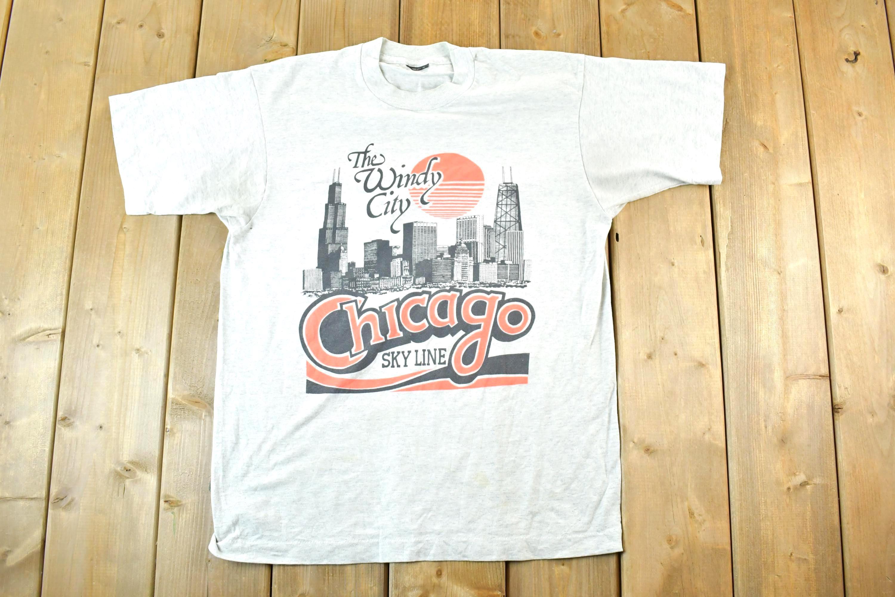Vintage 1980s Chicago Windy City Skyline Souvenir T-Shirt Mens Small Medium