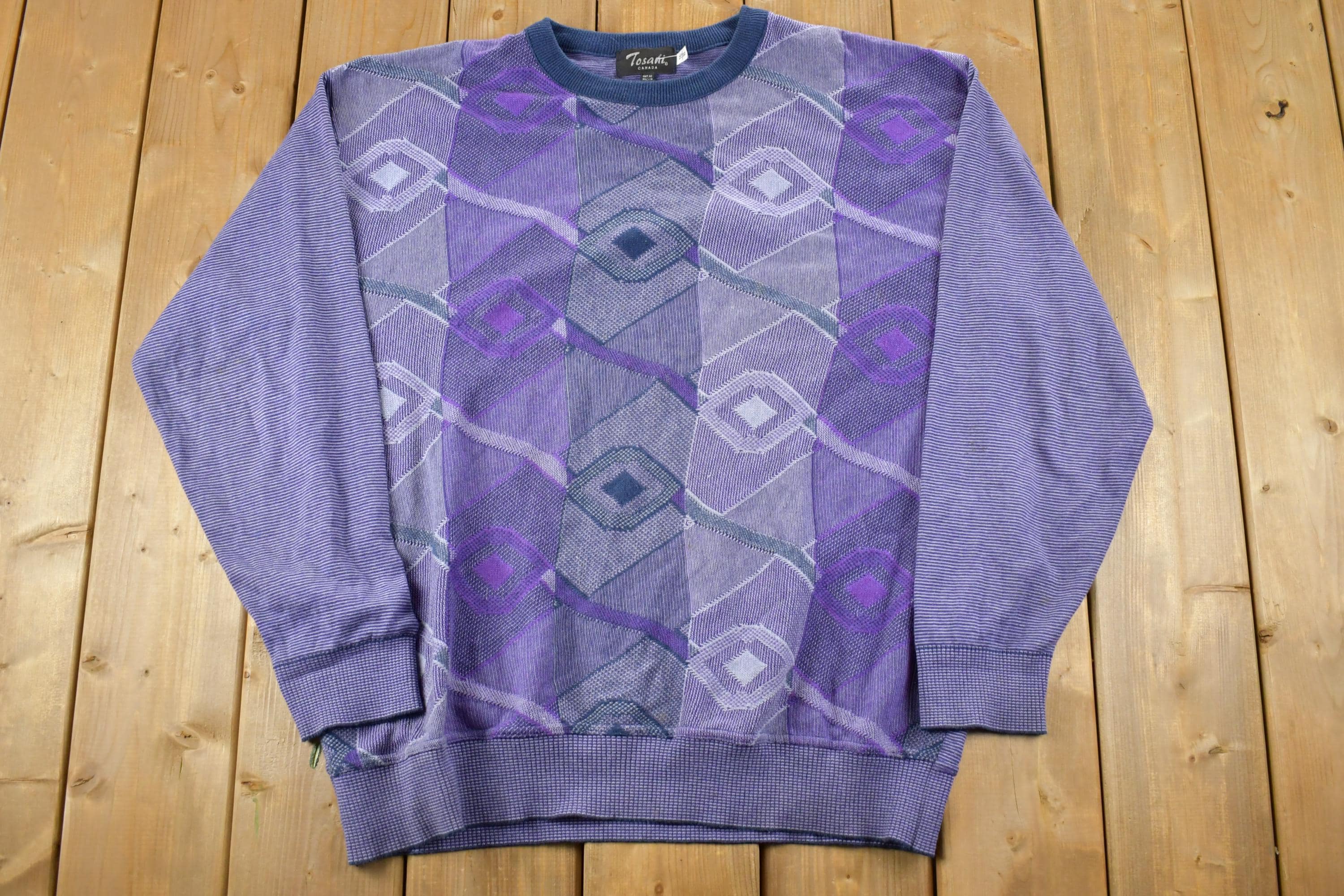 Vintage 1990s Tosani Canada Knit Crewneck Sweater  90s Crewneck  Made In Canada  Preppy