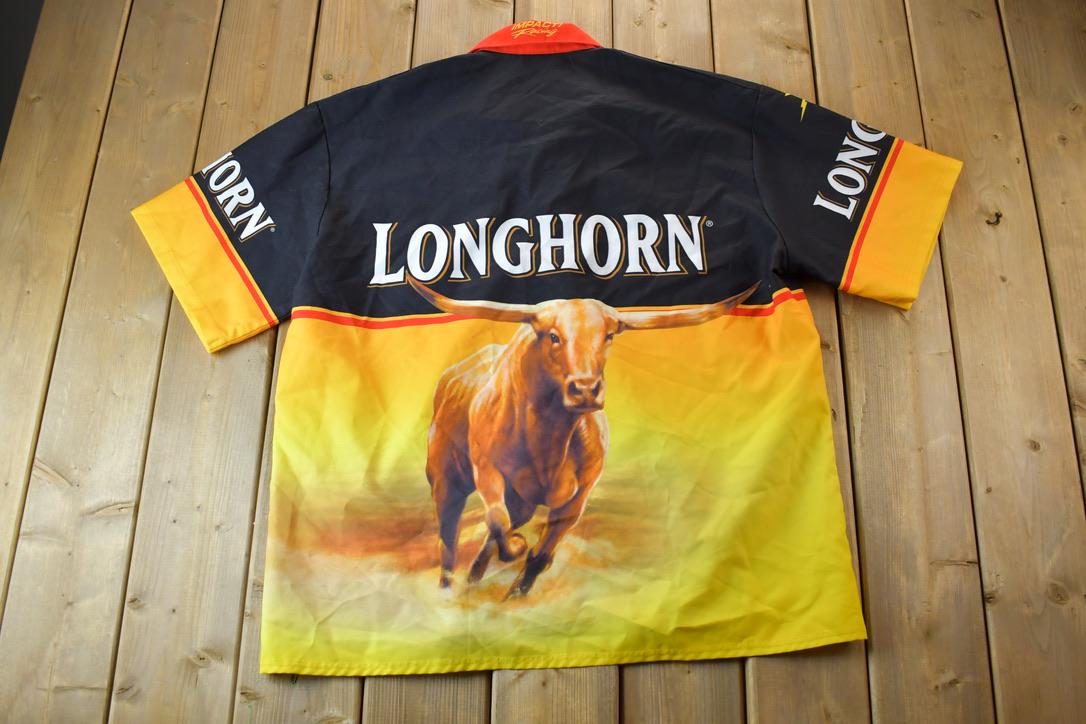 Vintage 1990s Impact Racing Longhorn All Over Print Button Up Shirt