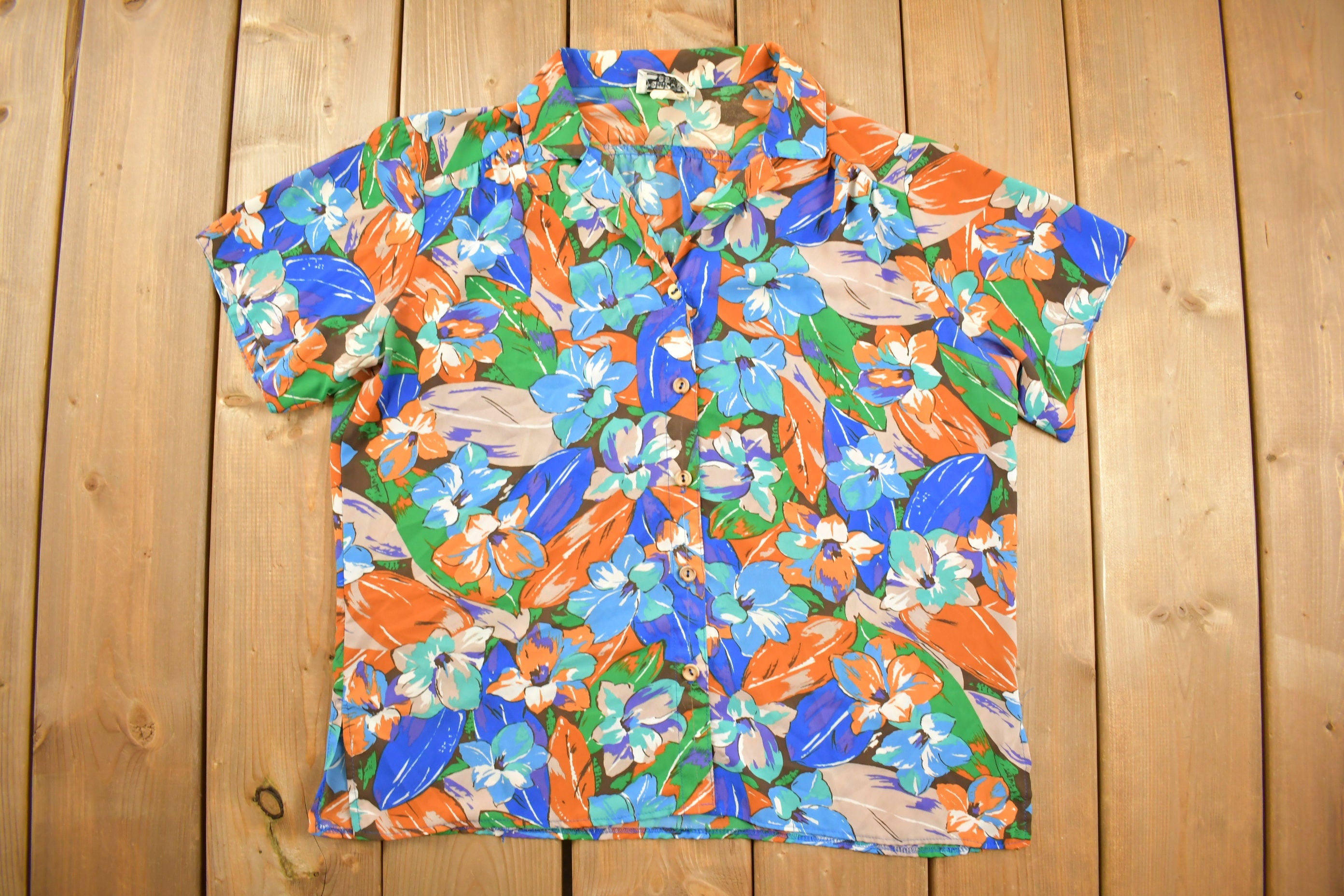 Vintage 1980s Campus Casuals Of California Floral Button Up Shirt